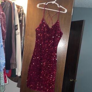 Elegant Burgundy Sequin Dress
